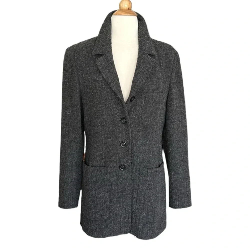 MaxMara Weekend Coat Wool Blend Grey Career Lightweight Mid Length, Size 10